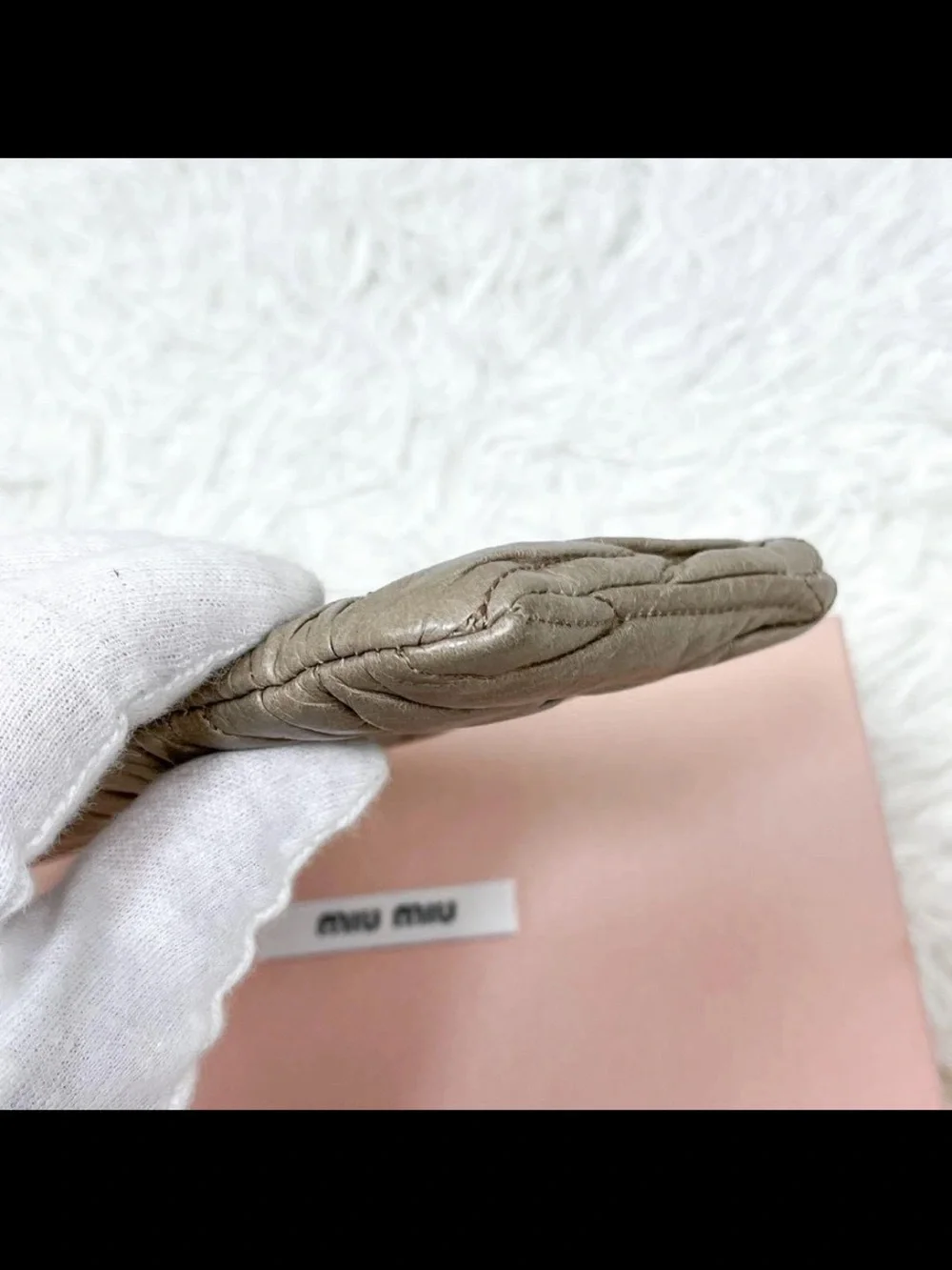 Miu Miu Metallic Taupe Matelassé Zip Wallet with Gold Logo